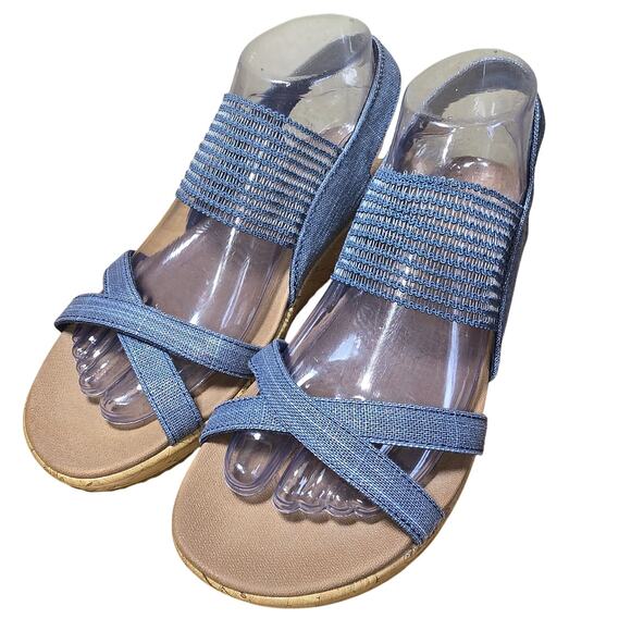 Skechers Shoes Women 8.5 Beverlee Sandals Blue Wedge Comfort Lightweight Strappy - Picture 1 of 10